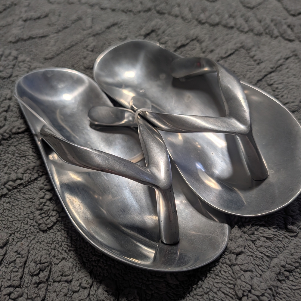 Polished Aluminum Silver Flip Flops